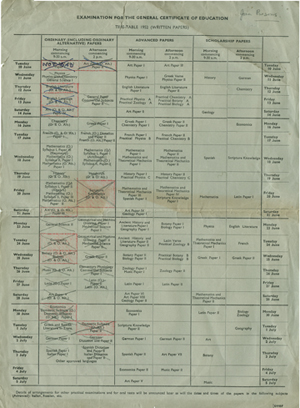 School exam timetable